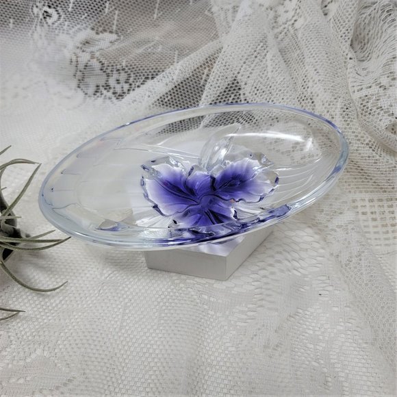 Glass Trinket Bowl w/ Blue Flower - Picture 7 of 9
